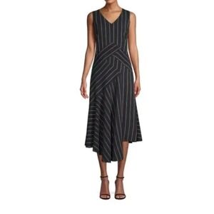 Lafayette 148 New York Ashlena Asymmetric Striped Midi Dress Size 12